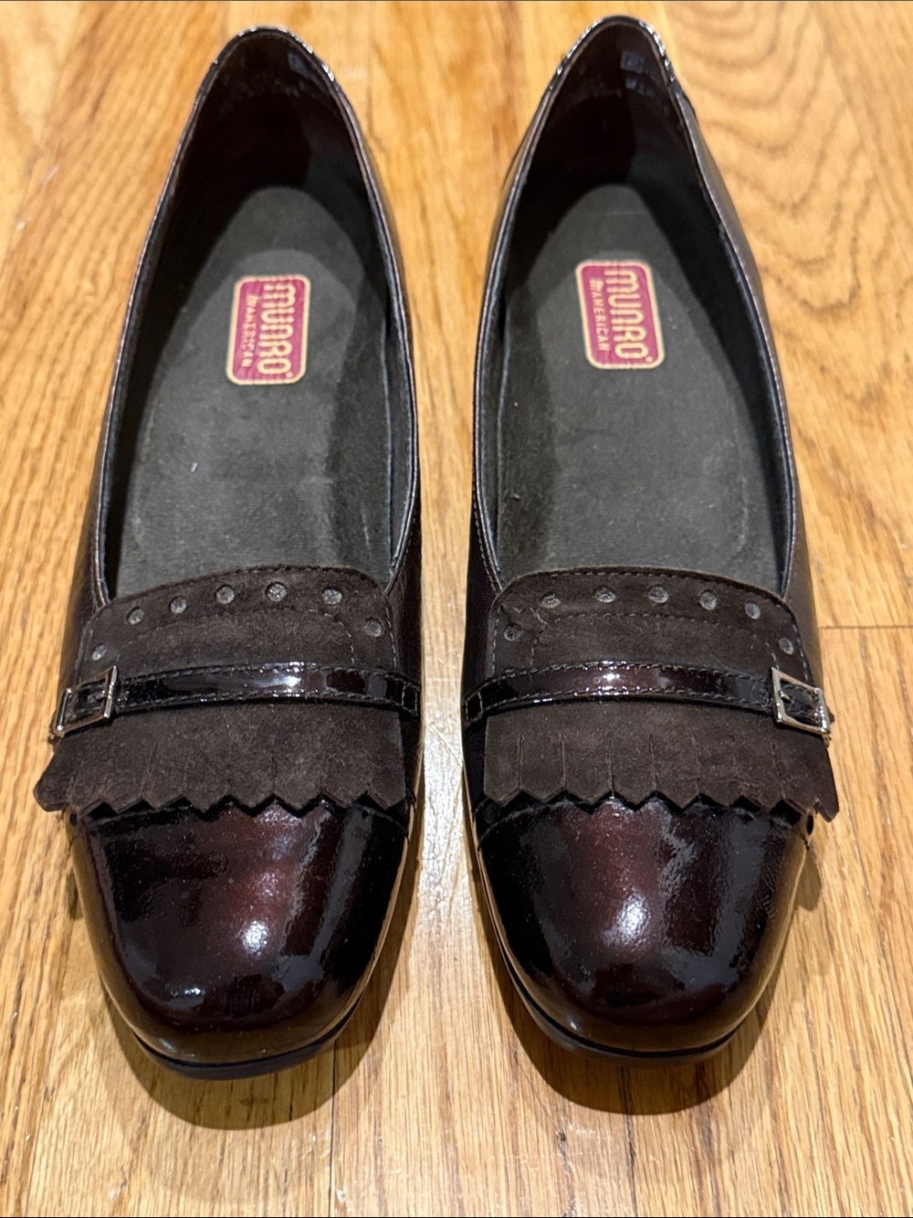 Munro Dark Brown Patent & Suede Fringe Loafers